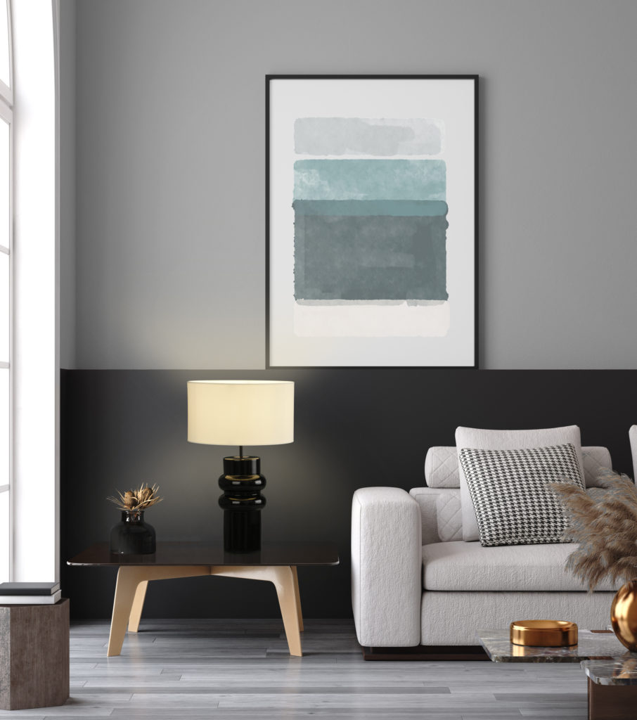 Mockup poster in minimalist modern living room interior backgrou