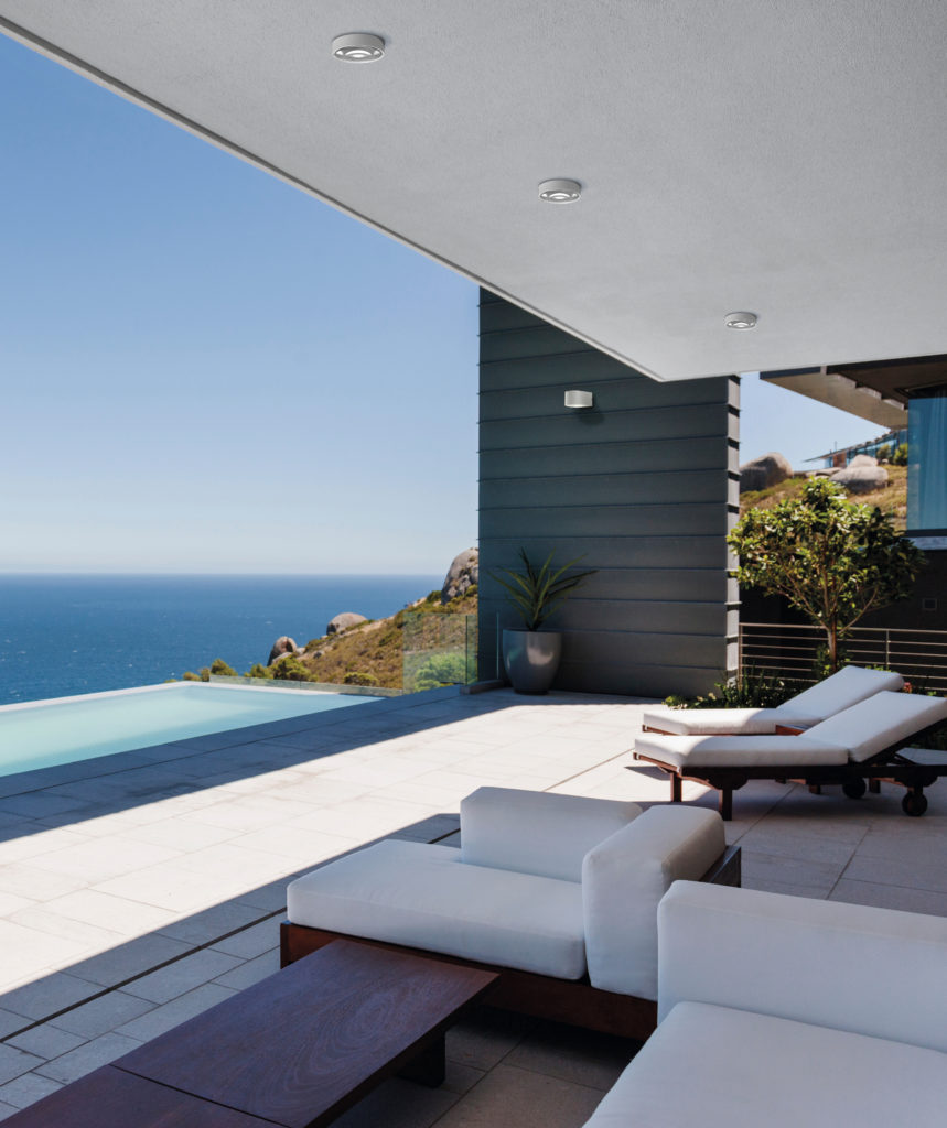 Modern patio overlooking ocean