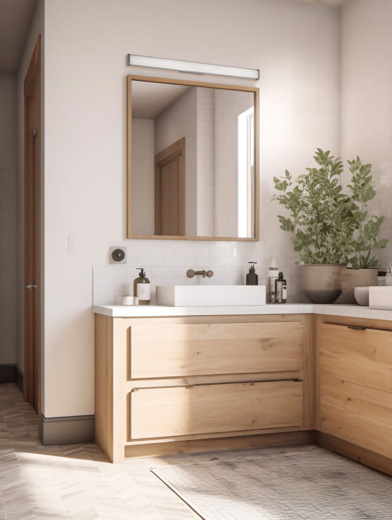 A simple elegant bathroom with a neutral color scheme, generativ