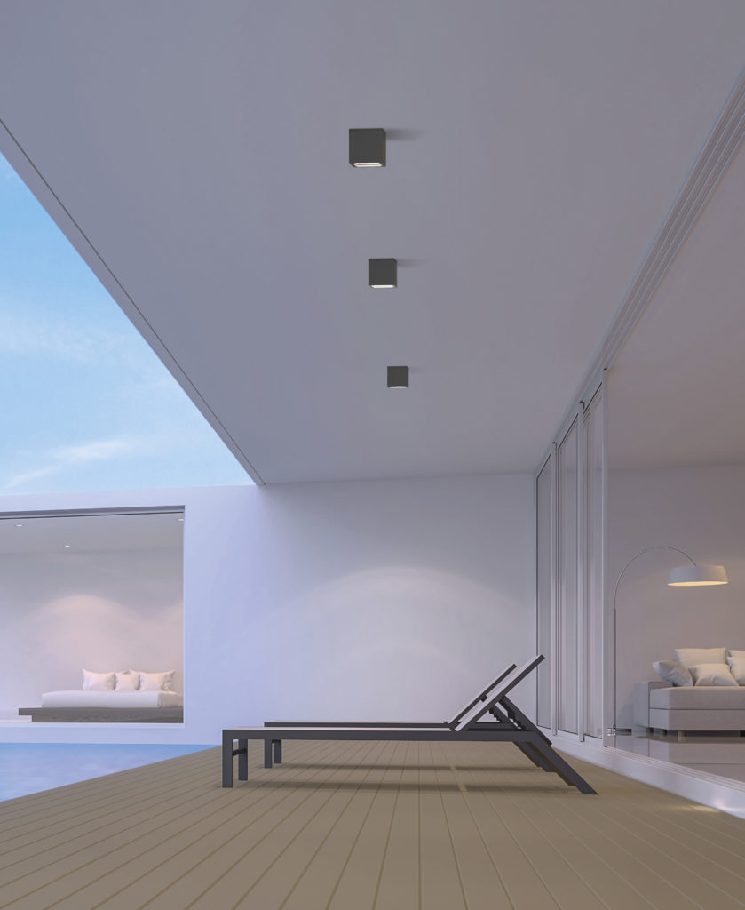 Pool villa terrace 3d render.There white wooden floor.Furnished