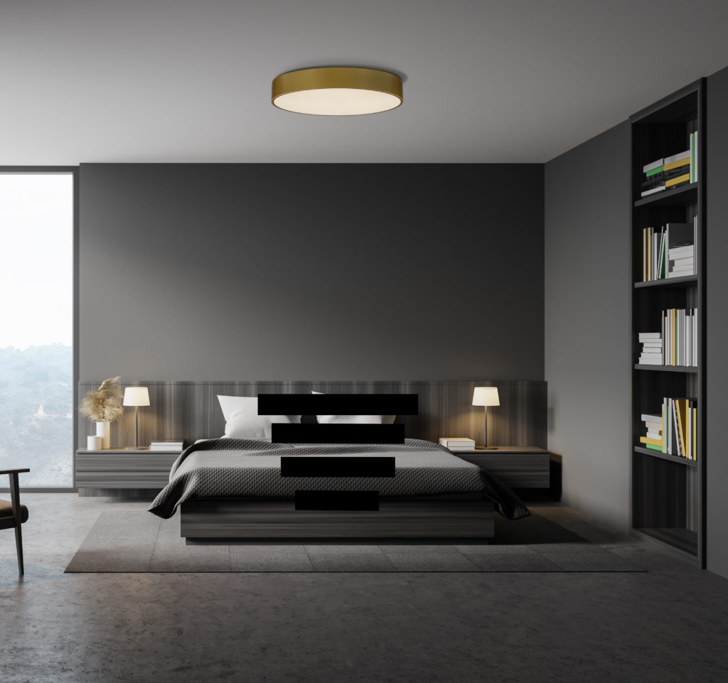 Interior,Of,Stylish,Master,Bedroom,With,Gray,Walls,,Concrete,Floor,