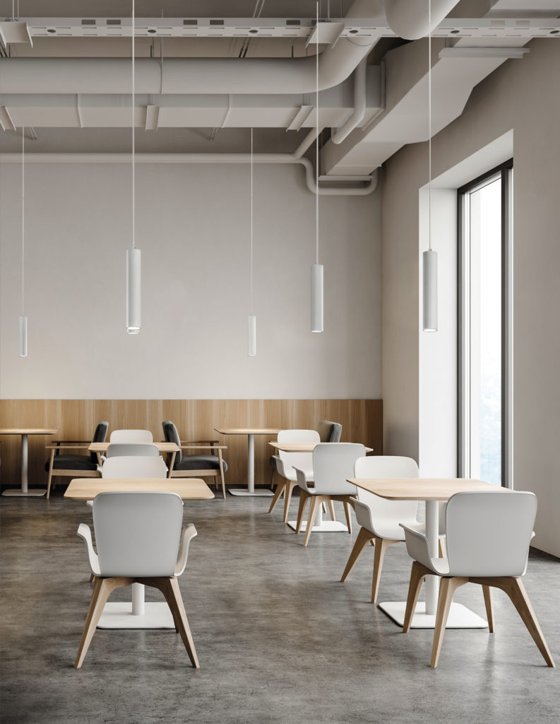 Industrial style pub interior with mock up wall