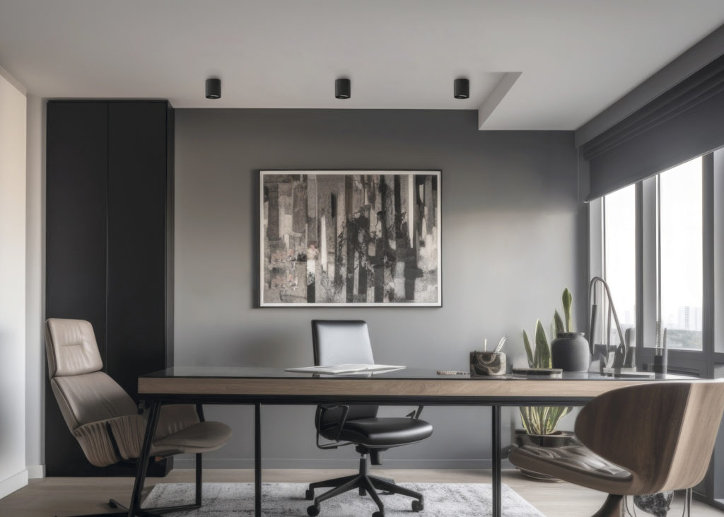 Interior deisgn of Home Office in Contemporary style with Desk