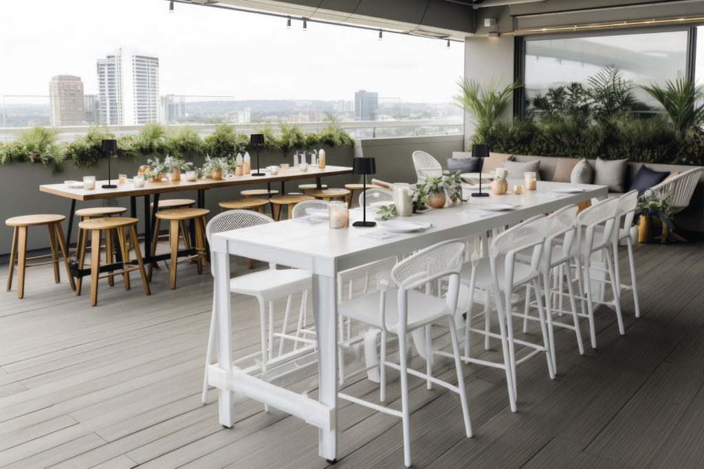 hic rooftop wedding venue with panoramic city views, trendy loun