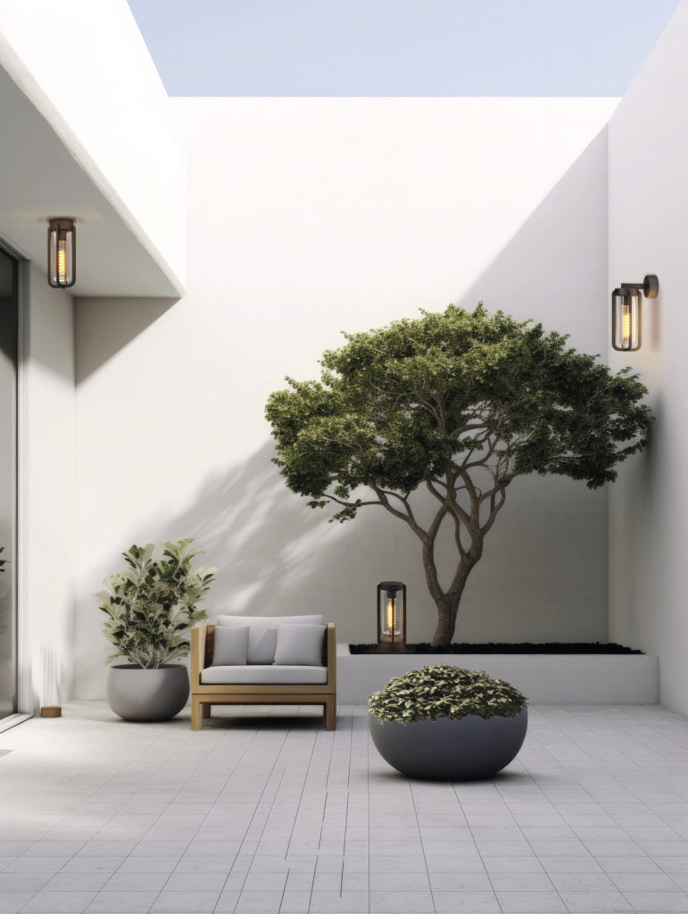 minimalist patio with clean lines and simple decor, generative a
